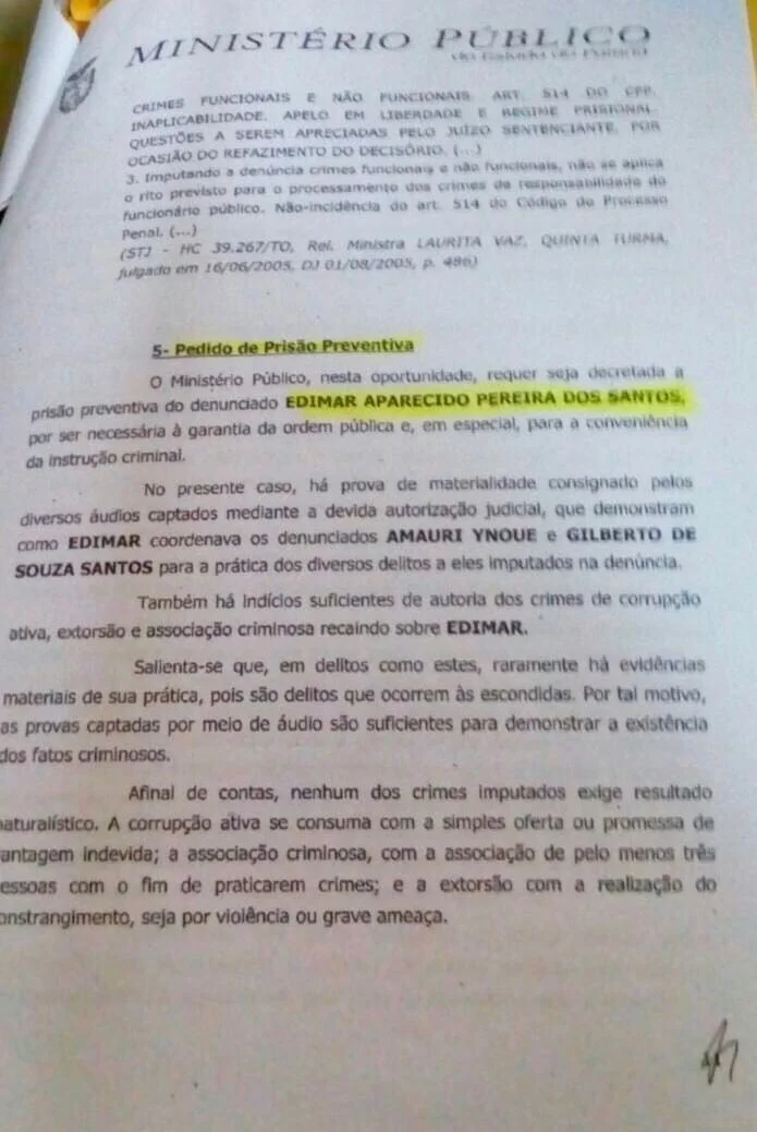 Ministério Público pede prisão preventiva de prefeito de Santa Cecília do Pavão
