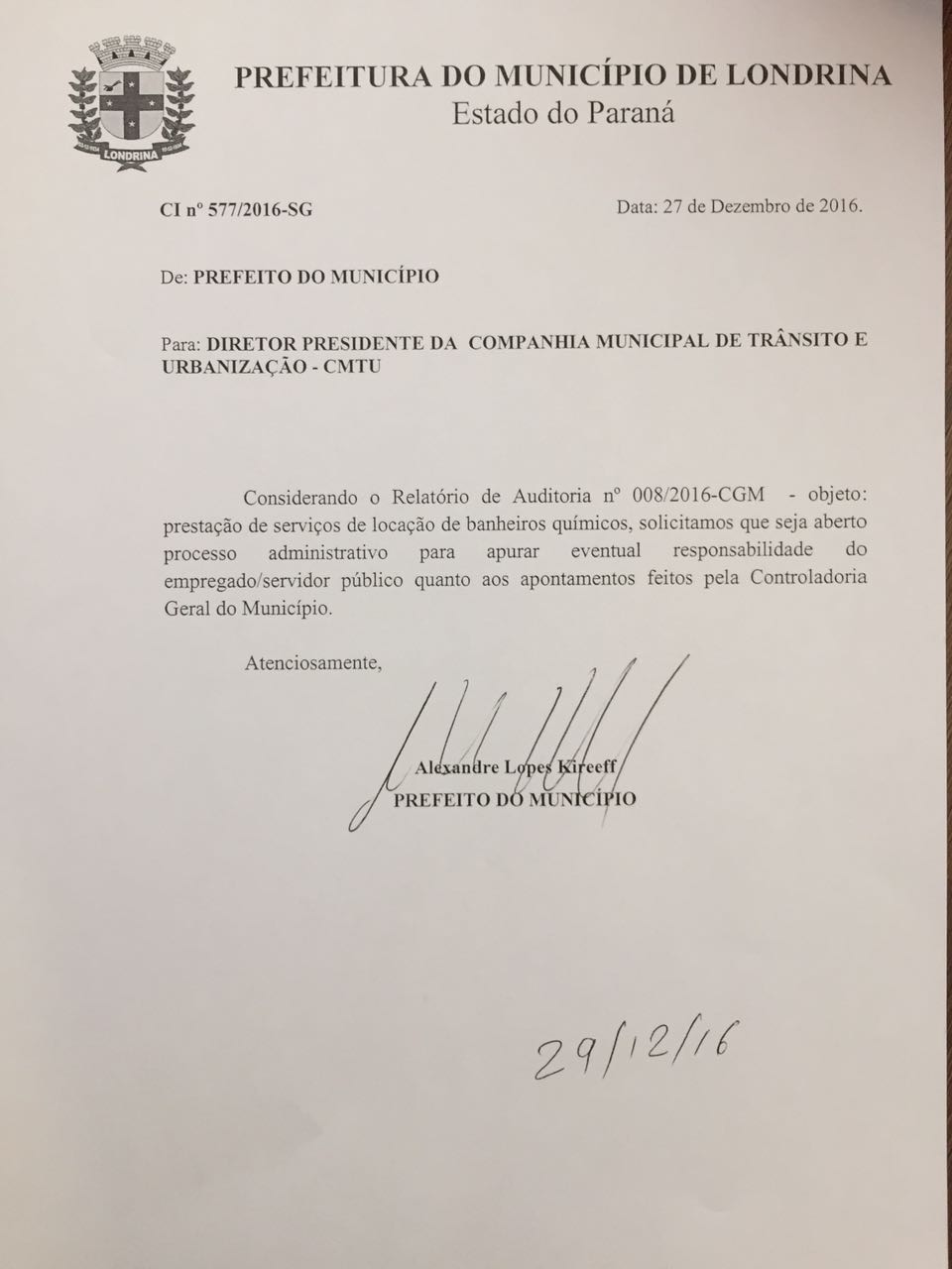 Com documentos, Kireeff mostra que foi ele quem pediu investigação de superfaturamento