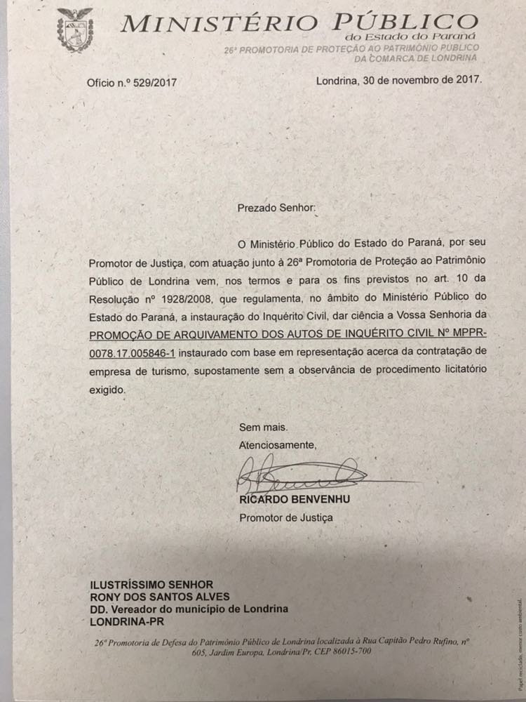 MP arquiva denúncia de Petriv contra vereador Rony Alves