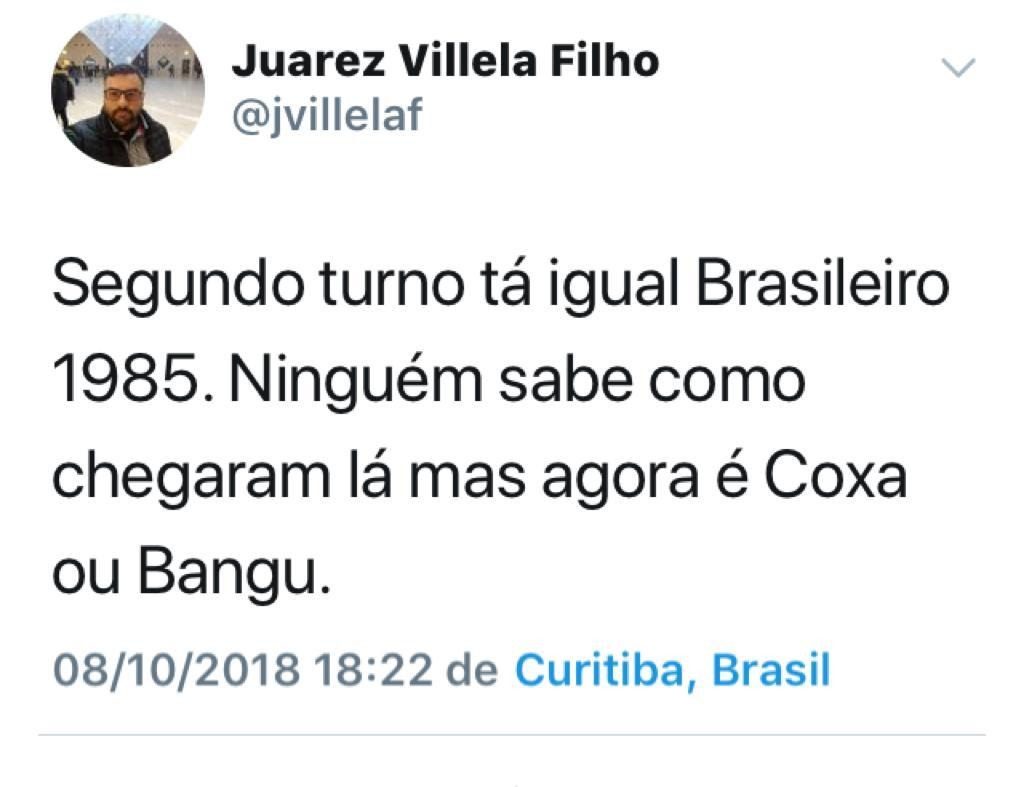 E Vamos de Bangu x Coritiba nestas eleições