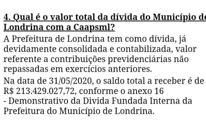 Em maio, dívida da Prefeitura de Londrina com a CAAPSML era de R$ 213 milhões