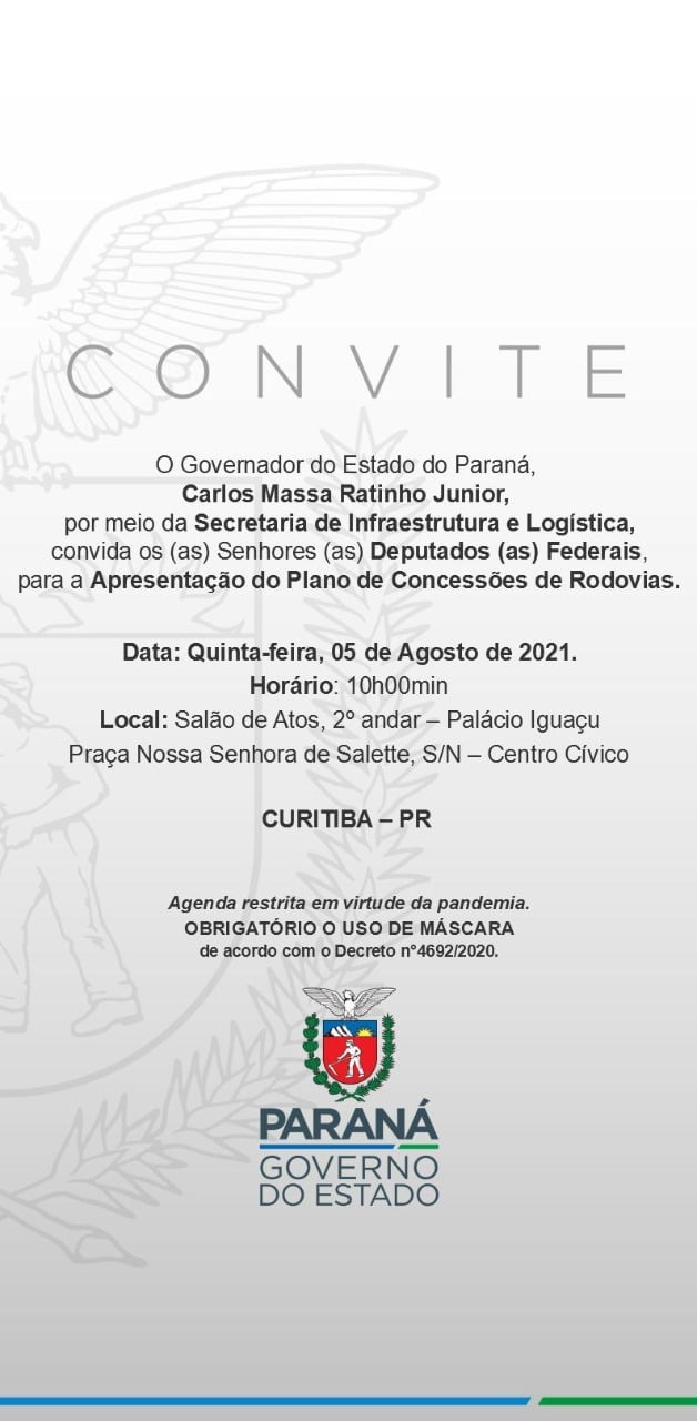 Quinta-feira o governador Ratinho Jr vai apresentar o plano de concessão de rodovias
