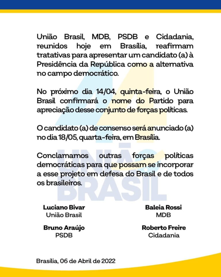 União Brasil, MDB, PSDB e Cidadania juntos