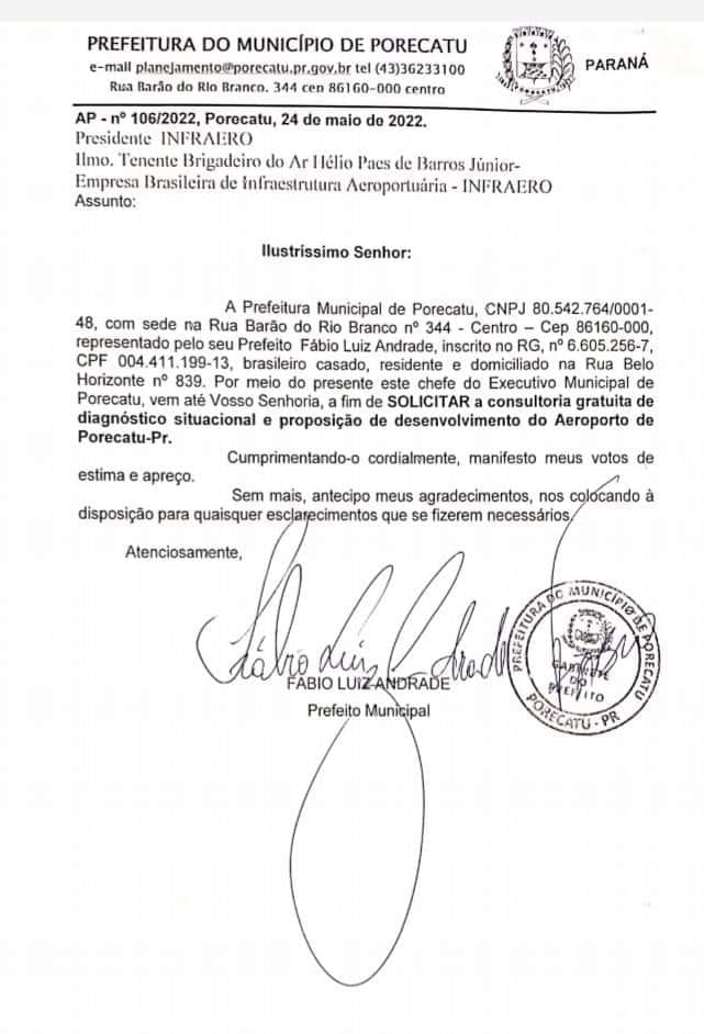 NOTA OFICIAL SOBRE O AEROPORTO DE PORECATU
