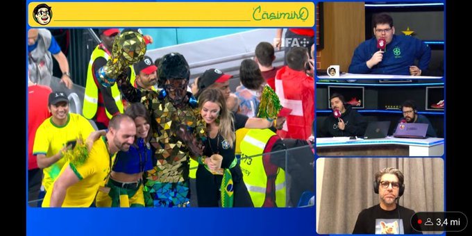 Faça chuva ou faça sol… Eduardo Bolsonaro e a patroa em frente ao “quartel no Catar”