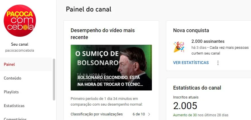 Mais de 2 mil inscritos. Obrigado