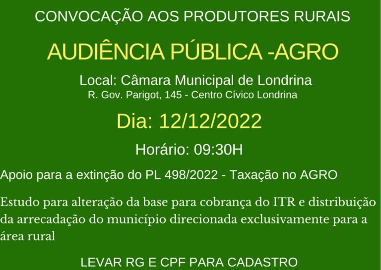 Taxação do agronegócio. Sindicato Rural convoca