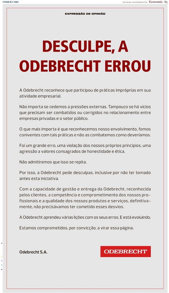 Admissão de culpa da Odebrecht. Só pra relembrar