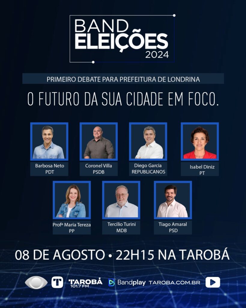 Candidatos que disputam a prefeitura de Londrina debatem hoje na Tarobá/Band