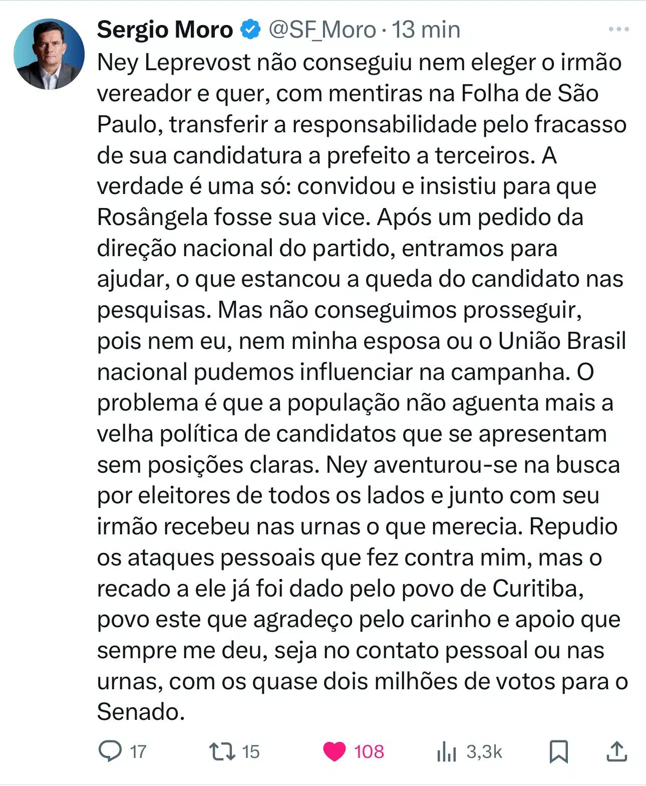 Moro respondeu, magoado, e levou o troco