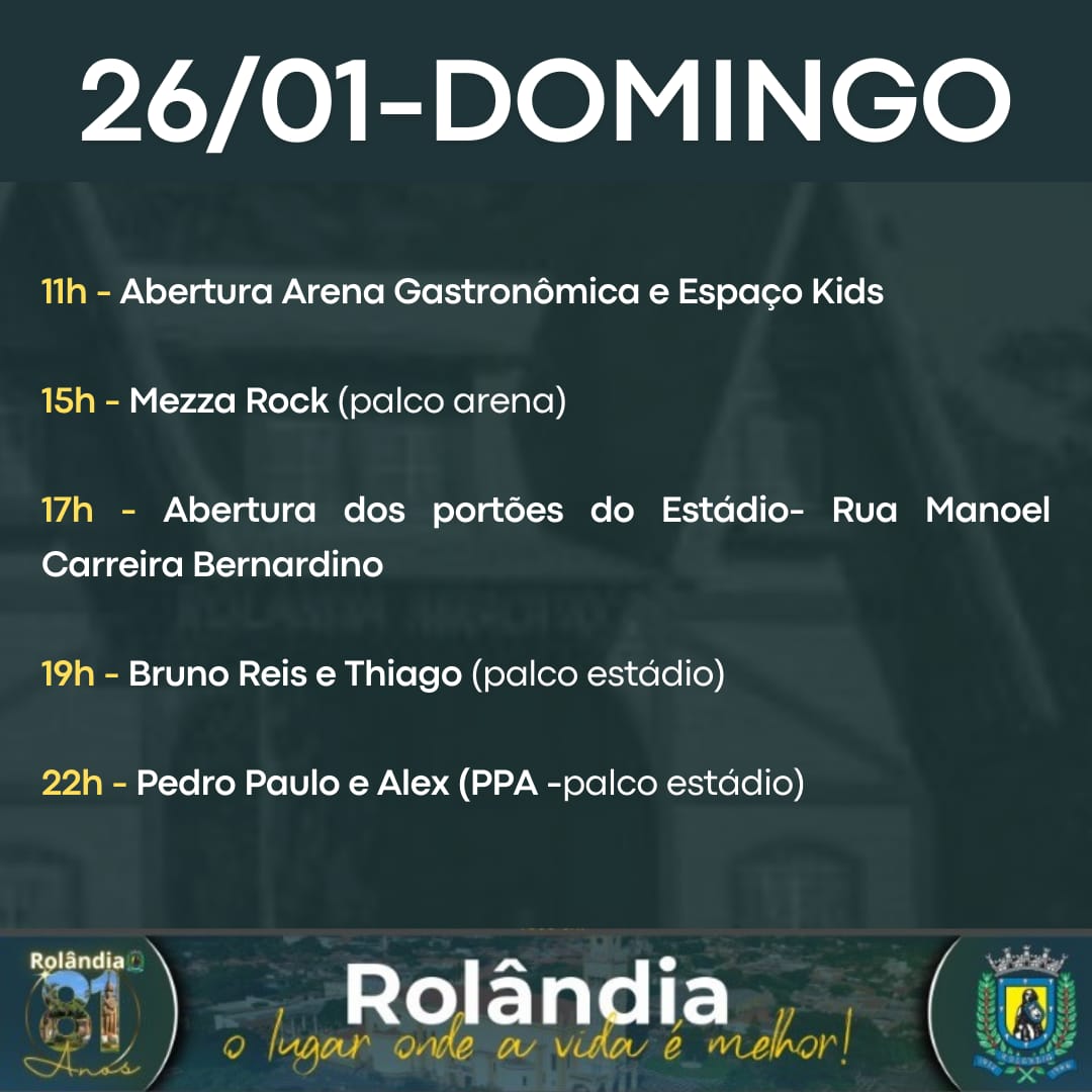 Festa de aniversário de Rolândia começa sábado e vai até terça