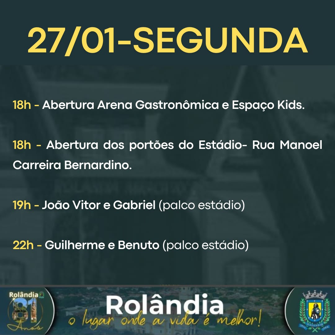 Festa de aniversário de Rolândia começa sábado e vai até terça