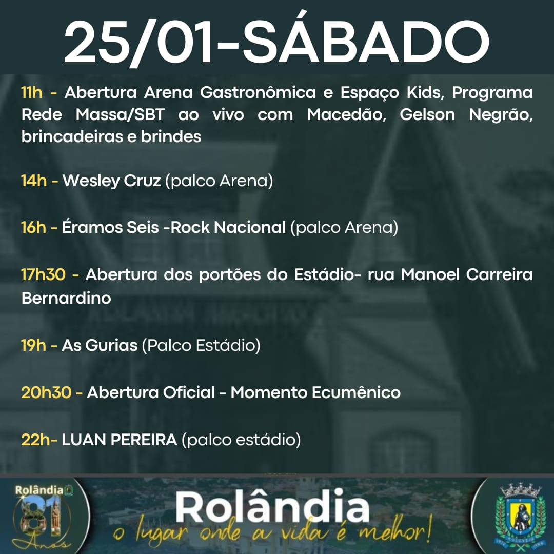 Festa de aniversário de Rolândia começa sábado e vai até terça