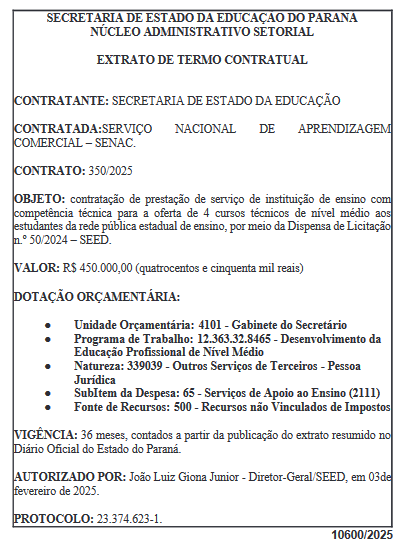 Contratos com o SENAC
