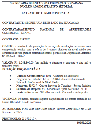 Contratos com o SENAC