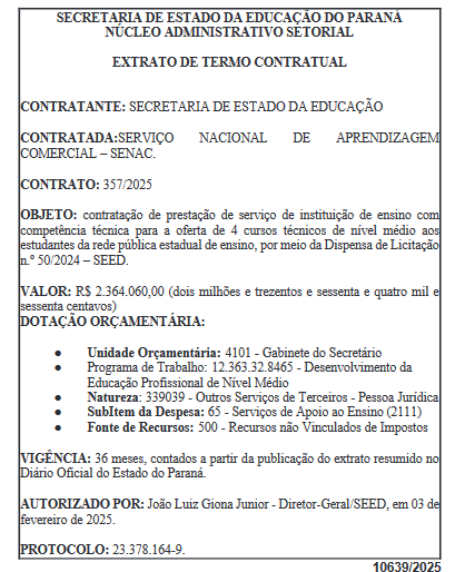 Contratos com o SENAC