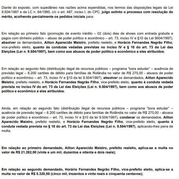 Justiça absolve prefeito de Rolândia na ação que pedia a cassação do registro da candidatura