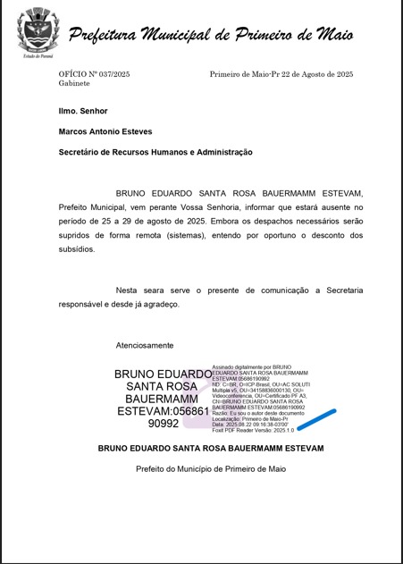 Prefeitura de Primeiro de Maio manda documento mostrando que licença do prefeito para pescar no pantanal não é remunerada