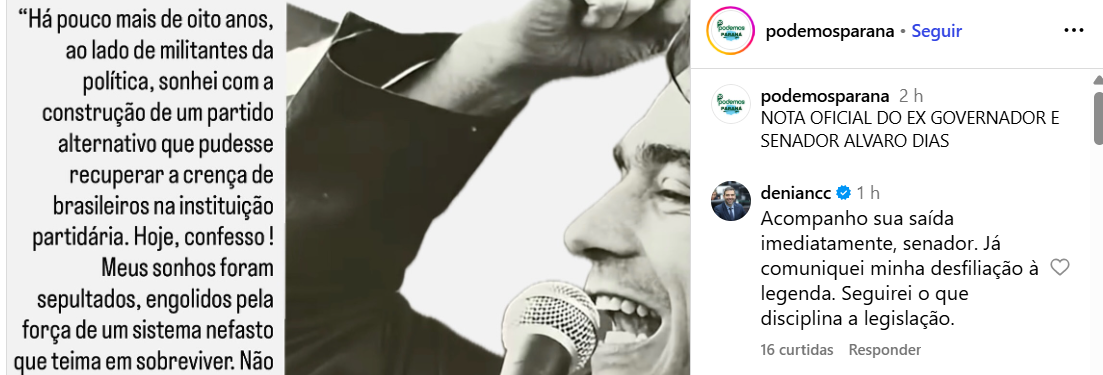 Deputado Denian Couto também enfia o pé no Podemos