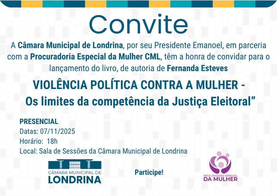 Livro Violência Política Contra a Mulher será lançado amanhã, em Londrina