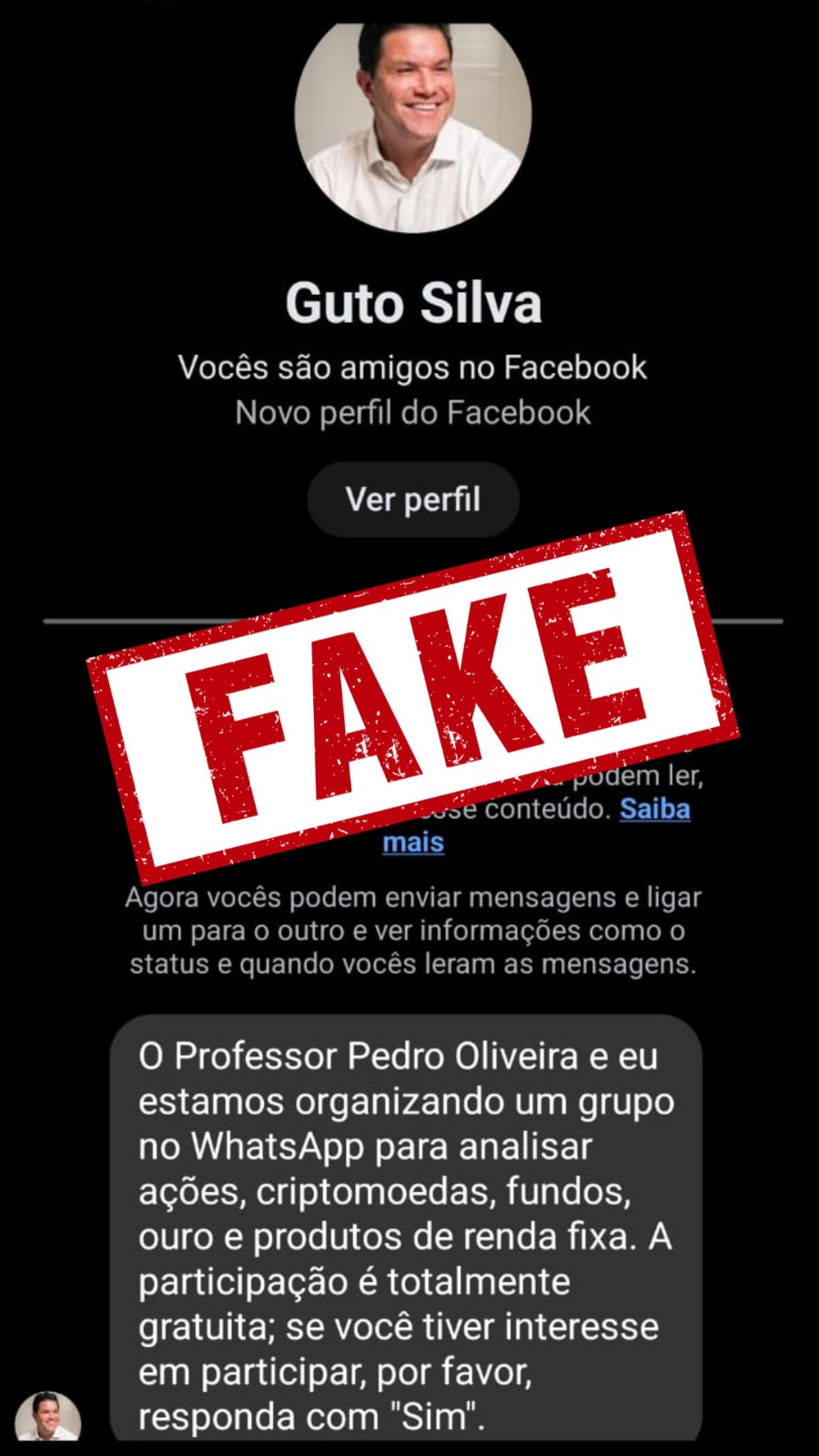 Bandidos usam perfil falso de Guto Silva para aplicar golpe com criptomoedas