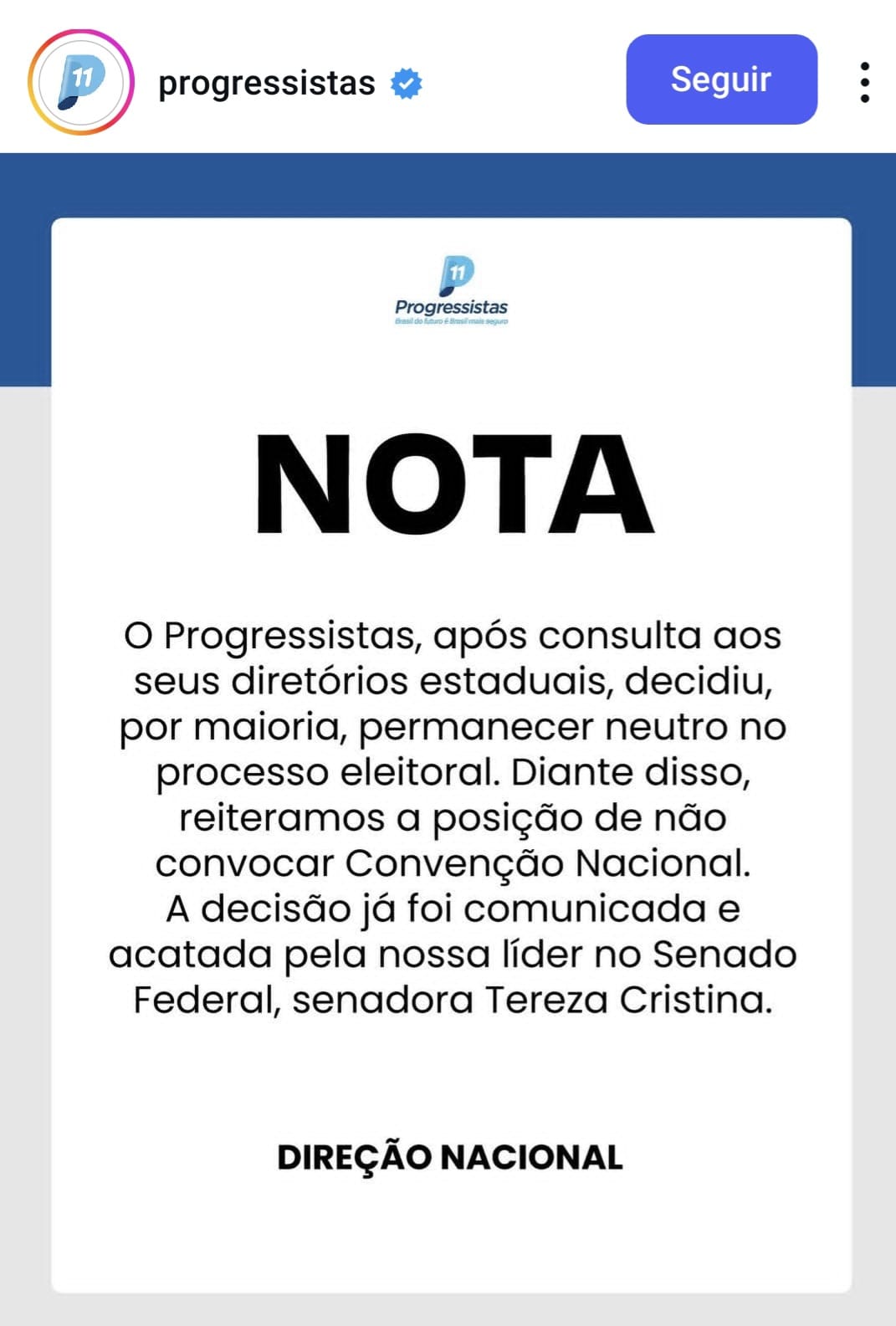 É oficial, Progressista anuncia que ficará neutro na eleição nacional