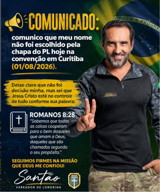 PL derruba intenção do vereador bolsonarista Santão de ser candidato a deputado federal