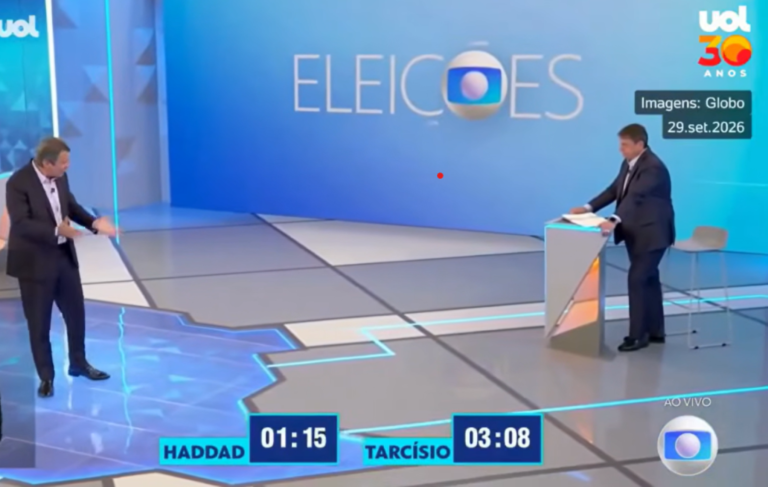 Debate quente entre os candidatos Fernando Haddad e Tarcisio de Freitas, em São Paulo