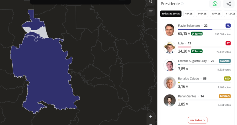Mapa de Londrina: Votação para presidente na cidade, no primeiro turno ilustrando a matéria